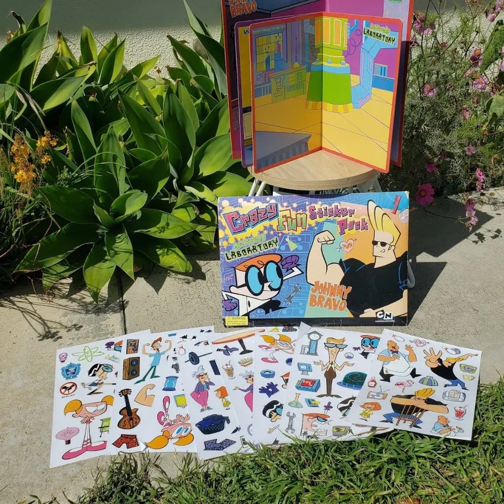 Johnny Bravo Dexter's Laboratory LARGE Vinyl Sticker pack and storyboards Crazy